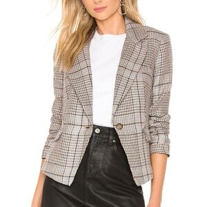 Free People Women's Chess Blazer Jacket Sz XS Plaid Linen Tweed Academia Career